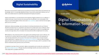 Sitzung OIA – Impulsreferat Open Source Software
4729. Mai 2019 – Dr. Matthias Stürmer, Forschungsstelle Digitale Nachhaltigkeit 47Link: https://www.baloise.com/en/home/about-us/what-we-stand-for/sustainability/digital-sustainability-information-security.html
 