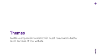 Themes
Enables composable websites: like React components but for
entire sections of your website.
 