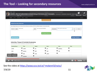 www.adaptcentre.ieThe Tool – Looking for secondary resources
7/4/19 11
See the video at https://www.scss.tcd.ie/~mckennl3/...