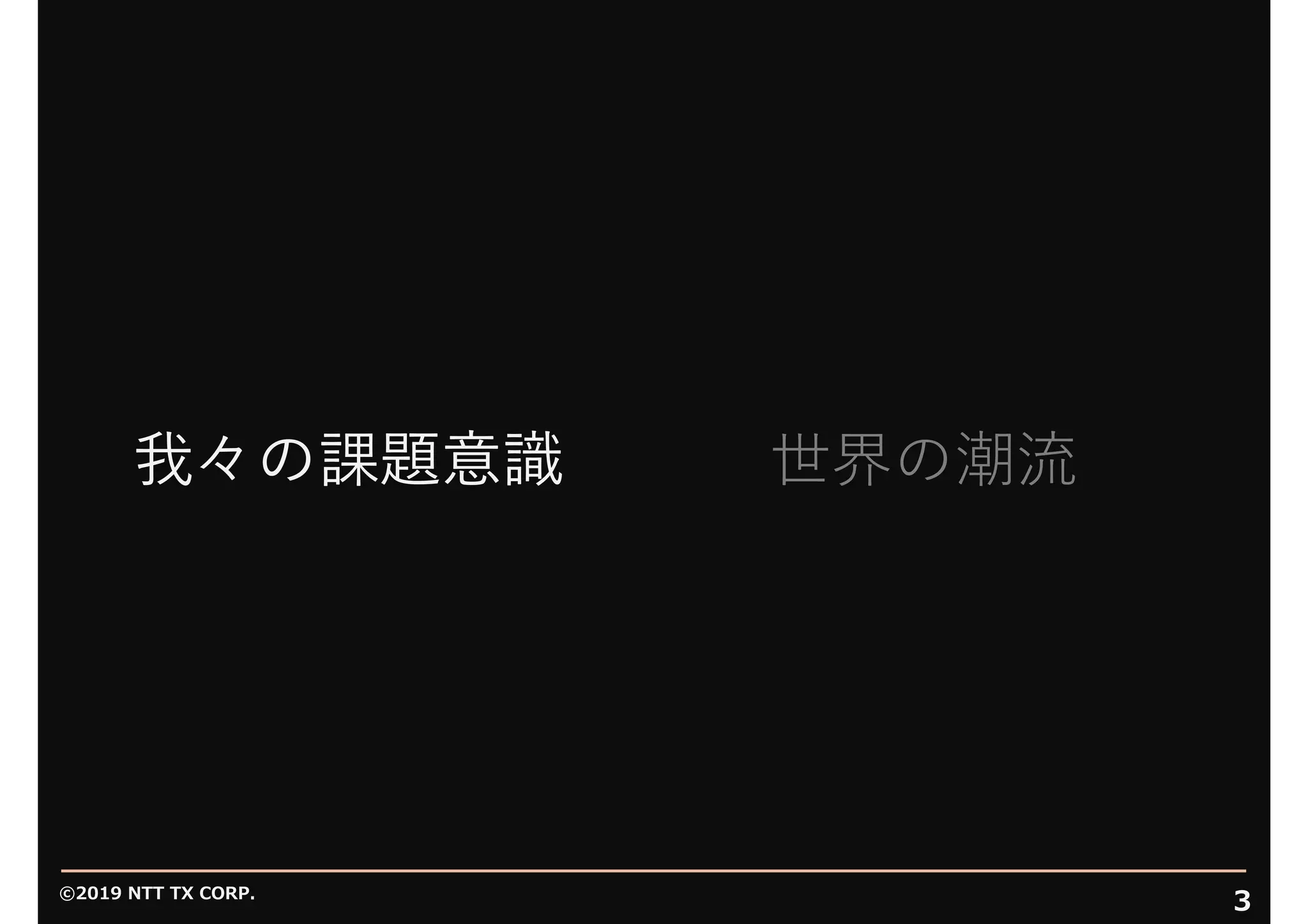 ©2019 NTT TX CORP.
3
我々の課題意識 世界の潮流
 