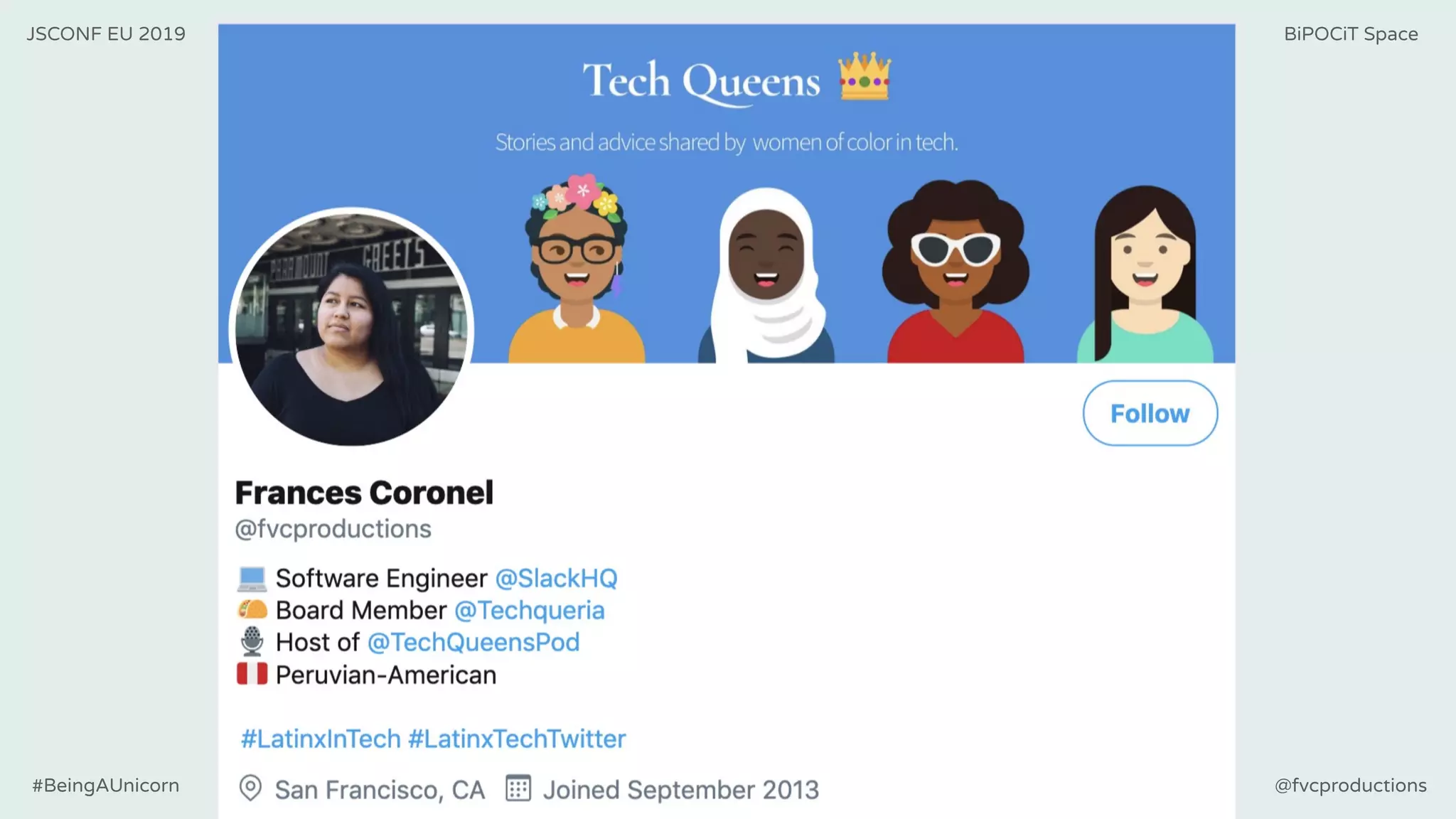 JSCONF EU 2019 BiPOCiT Space
@fvcproductions#BeingAUnicorn
 