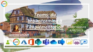 1
aOS Strasbourg
4/06/2019
Teams: du
brainstorming à
l’implémentation
Sabrine CHOUK
 