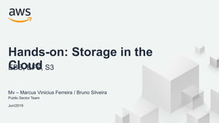 © 2019, Amazon Web Services, Inc. or its Affiliates. All rights reserved.
Mv – Marcus Vinicius Ferreira / Bruno Silveira
Public Sector Team
Jun/2019
Hands-on: Storage in the
CloudEBS, EFS, S3
 