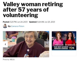 Valley woman retiring after 57 years of volunteering	
