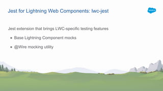 ESLint and Lightning Web Components rules
Not required for testing but highly recommended
Linting utility for JS
Covers co...