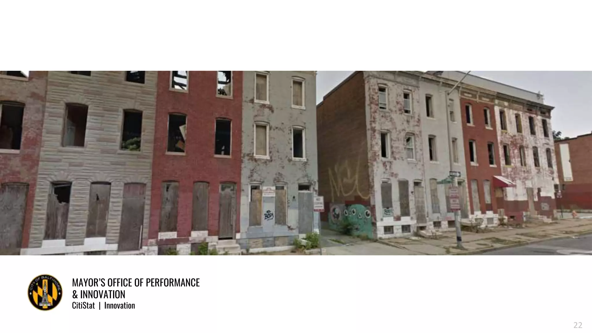 MAYOR’S OFFICE OF PERFORMANCE
& INNOVATION
CitiStat | Innovation
22
 