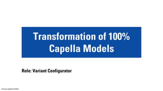 © pure-systems GmbH
Transformation of 100%
Capella Models
Role: Variant Configurator
 