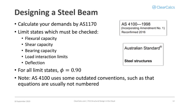 Steel Design to AS4100 1998 (+A1,2016) Webinar - ClearCalcs | PDF