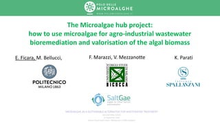 The Microalgae hub project:
how to use microalgae for agro-industrial wastewater
bioremediation and valorisation of the algal biomass
E. Ficara, M. Bellucci, F. Marazzi, V. Mezzanotte K. Parati
 