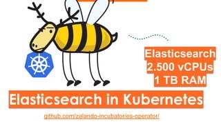 Elasticsearch in Kubernetes
Elasticsearch
2.500 vCPUs
1 TB RAM
github.com/zalando-incubator/es-operator/
 