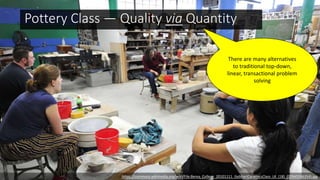 https://commons.wikimedia.org/wiki/File:Berea_College_20101111_GebhartCeramicsClass_LK_(18)_(19945586354).jpg
Pottery Class — Quality via Quantity
There are many alternatives
to traditional top-down,
linear, transactional problem
solving
 