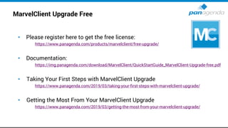 MarvelClient Upgrade Free
• Please register here to get the free license:
https://www.panagenda.com/products/marvelclient/free-upgrade/
• Documentation:
https://img.panagenda.com/download/MarvelClient/QuickStartGuide_MarvelClient-Upgrade-free.pdf
• Taking Your First Steps with MarvelClient Upgrade
https://www.panagenda.com/2019/03/taking-your-first-steps-with-marvelclient-upgrade/
• Getting the Most From Your MarvelClient Upgrade
https://www.panagenda.com/2019/03/getting-the-most-from-your-marvelclient-upgrade/
 