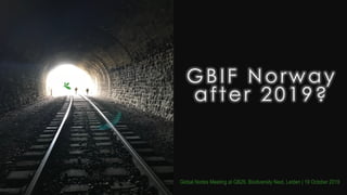 GB IF N o rwa y
a fte r 2019?
Global Nodes Meeting at GB26, Biodiversity Next, Leiden | 19 October 2019
 