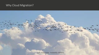 Cloud Migration Strategies Slide 4
Why Cloud Migration?
Cost - Productivity - Availability- Flexibility
 