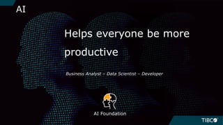 AI
Business Analyst – Data Scientist – Developer
AI Foundation
Helps everyone be more
productive
 