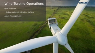 Wind Turbine Operations
60K turbines
1K data points / minute / turbine
Asset Management
 
