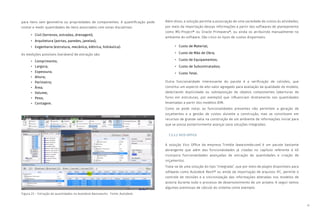 41
para itens sem geometria ou propriedades de componentes. A quantificação pode
contar e medir quantidades de itens associados com estas disciplinas:
• Civil (terrenos, estradas, drenagem);
• Arquitetura (portas, paredes, janelas);
• Engenharia (estrutura, mecânica, elétrica, hidráulica).
As medições possíveis (variáveis) de extração são:
• Comprimento;
• Largura;
• Espessura;
• Altura;
• Perímetro;
• Área;
• Volume;
• Peso;
• Contagem.
Além disso, a solução permite a associação de uma variedade de custos às atividades,
por meio da importação dessas informações a partir dos softwares de planejamento
como MS-Project® ou Oracle Primavera®, ou ainda os atribuindo manualmente no
ambiente do software. São cinco os tipos de custos disponíveis:
• Custo de Material;
• Custo de Mão de Obra;
• Custo de Equipamentos;
• Custo de Subcontratados;
• Custo Total.
Outra funcionalidade interessante do pacote é a verificação de colisões, que
constitui um aspecto de alto valor agregado para avaliação da qualidade do modelo,
detectando duplicidade ou sobreposição de objetos componentes (aberturas de
furos em estruturas, por exemplo) que influenciam diretamente nas quantidades
levantadas a partir dos modelos BIM.
Como se pode notar, as funcionalidades presentes não permitem a geração de
orçamentos e a gestão de custos durante a construção, mas se constituem em
recursos de grande valia na construção de um ambiente de informações inicial para
que se possa posteriormente avançar para soluções integradas.
7.3.3.2 VICO OFFICE
A solução Vico Office da empresa Trimble (www.trimble.com) é um pacote bastante
abrangente que além das funcionalidades já citadas no capítulo referente à 4D
incorpora funcionalidades avançadas de extração de quantidades e criação de
orçamentos.
Trata-se de uma solução do tipo “integrada”, que por meio de plugins disponíveis para
softwares como Autodesk Revit® ou ainda da importação de arquivos IFC, permite o
controle de revisões e a sincronização das informações alteradas nos modelos de
autoria durante todo o processo de desenvolvimento de um projeto. A seguir temos
algumas premissas de cálculo do sistema como exemplo:
Figura 23 – Extração de quantidades no Autodesk Navisworks. Fonte: Autodesk.
 