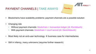 • Blockchains have scalability problems; payment channels are a possible solution
• Changing role
• Without payment channe...