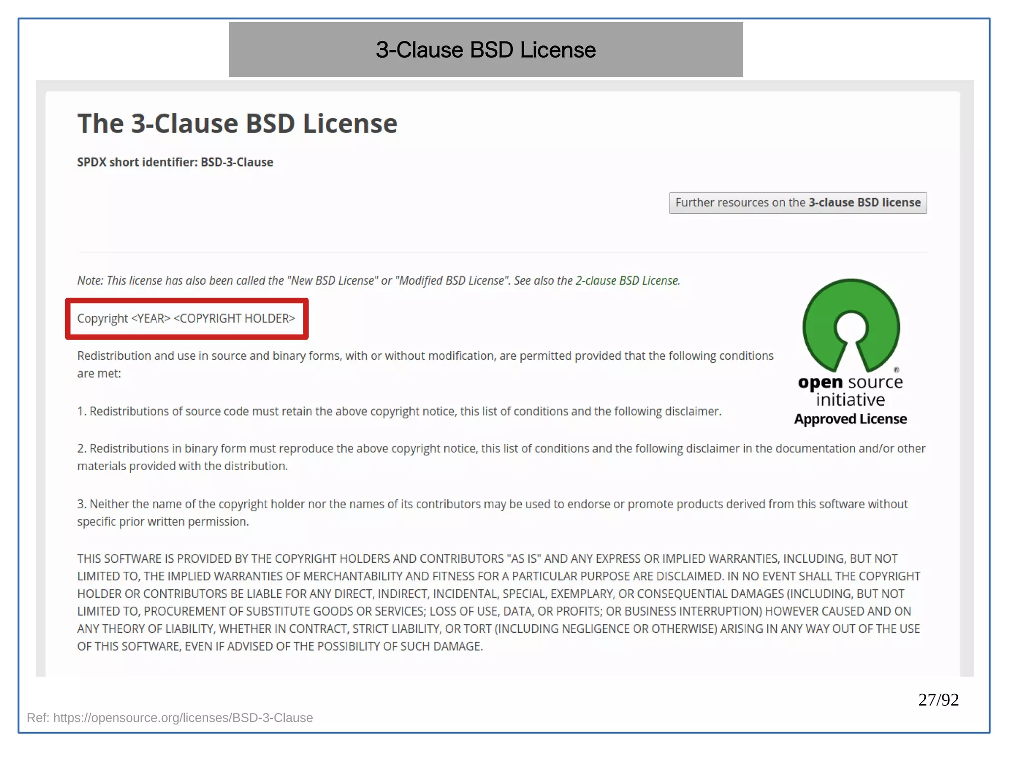 27/92
Ref: https://opensource.org/licenses/BSD-3-Clause
3-Clause BSD License
 