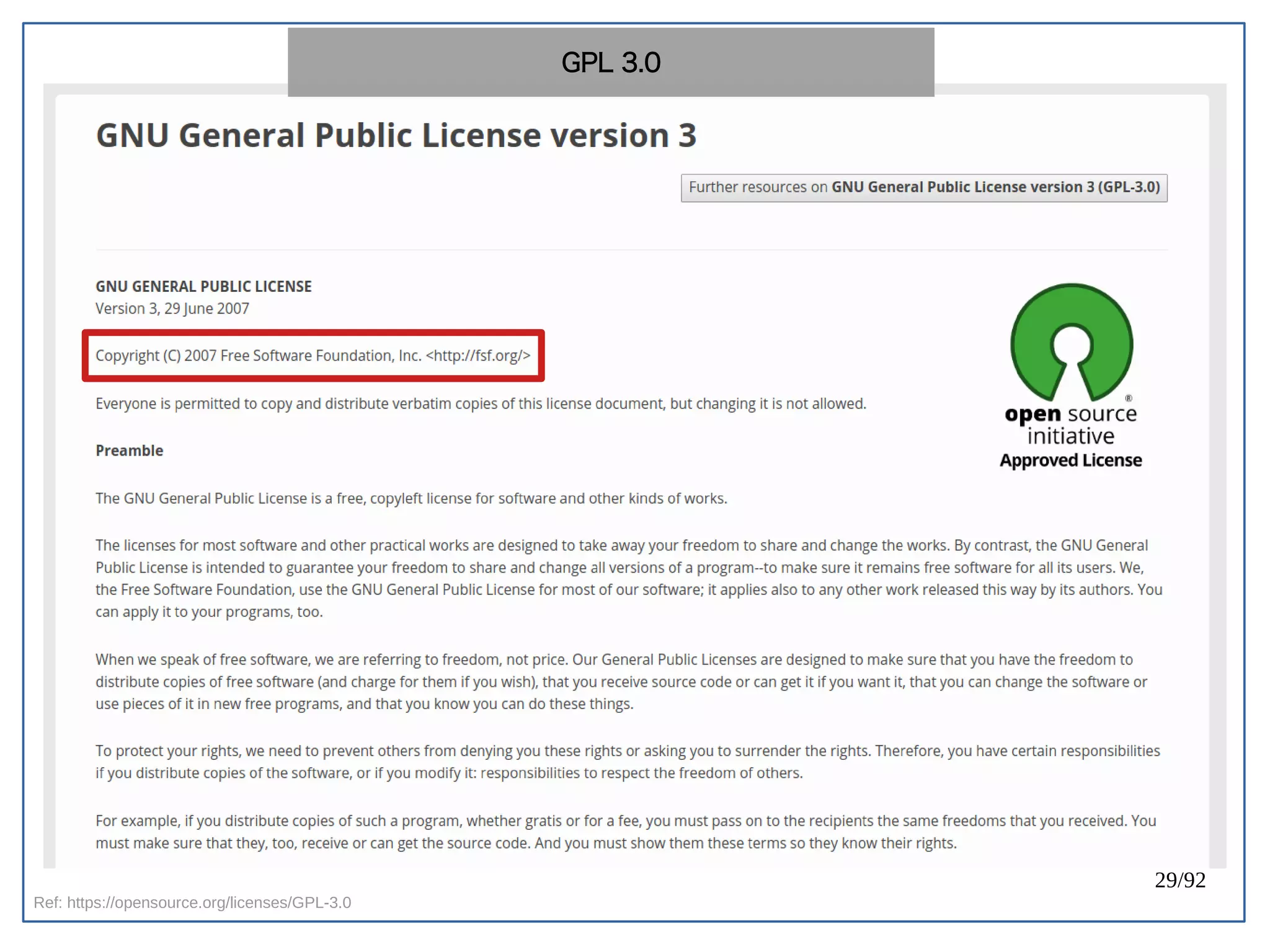 29/92
Ref: https://opensource.org/licenses/GPL-3.0
GPL 3.0
 