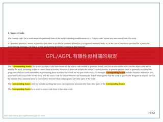 10/92
Ref: http://www.gnu.org/licenses/gpl-3.0.html
GPL/AGPL 有隱性但相關的規定
 