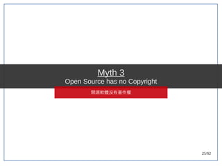 25/92
Myth 3
Open Source has no Copyright
開源軟體沒有著作權
 