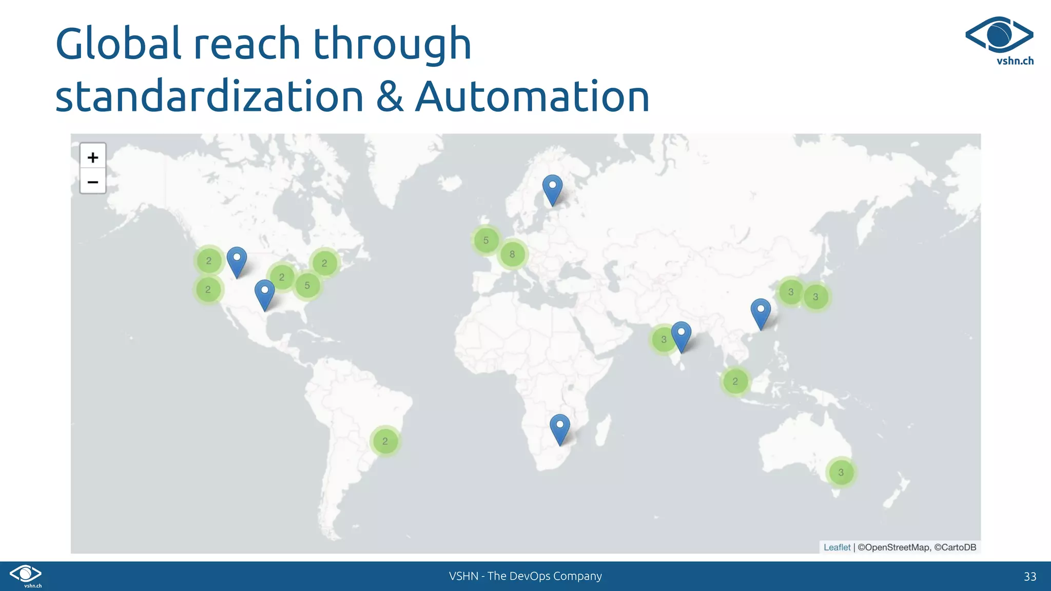 VSHN - The DevOps Company 3333
Global reach through
standardization & Automation
 