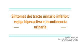 Síntomas del tracto urinario inferior:
vejiga hiperactiva e incontinencia
urinaria
Blanca Cabañuz Plo
Centro de Salud Torrero La Paz
28 de noviembre de 2019
 