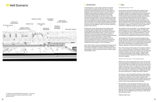 50 51
	Introduction
The emergence of a ‘hell’ scenario results from a failure
to learn from the mistakes of the 20th century in which
automobiles have been allowed to colonise city streets. It
imagines a situation where the need to accommodate and
implement new mobility technologies results in a series
of policy and design decisions that end up prioritising
new mobility technologies over all other concerns. The
infrastructural requirements of the technologies override the
principles of healthy streets, resulting in street designs that
have no consideration for active transport or non-movement
uses of the street. This transition will likely happen insidiously
and as the result of many small decisions which alone seem
innocuous, but that together, result in an overall reduction in
quality of life in the city.
Private sector-driven ridesharing services undercut and
cannibalise public transport services, without effective
pricing systems that reflect their true societal cost and the
externalities the automobiles create. In outer London, car
dependent sprawl and building typologies proliferate in
response to increased demand for CAV accessible businesses
and growth of jobs in this market. In central London,
pressure to accommodate CAV technologies on key red
routes controlled by TfL result in a shift in focus away from
redesigning streets for active travel and public transport
towards the accommodation of CAV technologies.
In the ‘hell’ scenario, we end up repeating the mistakes of the
20th century, allowing technology to determine outcomes
for the future of streets in London and slowly lose the current
determination to make streets that support a healthy, happy
and equitable London.
	Cars
IMPLEMENTATION OF CAVS
Just as electric vehicles have been given incentives such
as reduced parking permit costs and omission from the
Congestion Charge, it is possible that as CAVs become more
prevalent, they will receive similar incentives for adoption
on the basis that they provide much greater levels of safety,
as well as being entirely electrified to meet emissions
requirements. This dual need to incentivise adoption on
the basis of safety requirements as well as emissions, may
lead to a tipping point at which AVs are rapidly adopted and
become the norm. This would correlate with Zenzic’s roadmap
that states it intends for CAV policy in the UK to make them
preferable to traditional vehicles by the year 2026.
This presents a Catch 22 situation. If you implement stricter
road pricing only on CAVs as they emerge, it is likely that
full CAV adoption will never happen. But if you exempt CAVs
from road pricing in order to incentivise adoption, it will be
incredibly difficult to implement road pricing retroactively
once people have adopted the technology and are used to it.
The emergence of CAVs does not actually change the fact
that at some point, someone will have to expend the political
capital and face the difficult task of implementing road pricing
on vehicles, autonomous or not. Professor Peter Jones argues
that it will be very difficult to politically implement such
charges, regardless of what the technology is in question.
Thus, CAVs become common place in this scenario, replacing
cars on a like for like basis, still without any effective road
pricing mechanisms in place. This results in not only the same
problems as before, but actually results in huge increases
in vehicle miles travelled. In this situation, whether CAVs
are privately owned or operated in a fleet-based model, the
outcome is negative.
REDUCE COST PER MILE—FLEET-BASED MODEL
Without such road pricing mechanisms in place, CAVs would
be quickly adopted by ridesharing services such as Uber who
can now offer rides at incredibly low prices given that they no
longer have to pay a driver. The salary of the driver in an Uber
vehicle currently accounts for around 60 to 70 per cent of the
total cost of the ride—with the driver removed, this will slash
the cost of taking a ride hailing service. Ridesharing services
are now the same price or cheaper than public transport.
This reduce in cost will potentially generate a huge uptake in
the number of miles travelled as there is little price incentive
to take public transport. In outer London, instead of AVs
acting as a last mile solution, many will instead choose to use
the CAV services for the entirety of the journey all the way to
central London, being dropped at their workplace.
‘The assumption is that people will be happy to share once
we switch to autonomous vehicles. I don’t understand why
sharing would become more attractive with autonomy. It will
become less attractive if anything. At the moment, sharing an
uber pool means a reduced cost compared to travelling alone.
With AVs, the cost differential will be smaller so there will be
less incentive to share.’
Professor Peter Jones
Los Angeles’s Vermont/Santa Monica intersection – ‘worse case’
scenario, developed by Professor Andres Sevtsuk, director,
MIT City Form Lab.
Hell Scenario
 