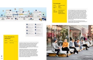 120 121
Technology changes the way we consume products and hence
demands on our streets. At the heart of dense urban areas,
streets provide the ideal platform for servicing ‘in-home’
demand, becoming hubs for production and distribution
by autonomous and low carbon means. This underpins
commercial viability, creating opportunities for diversification
and locally distinct offers.
Responding to shifting trends in street-based activity, the
proposal plans the streetscape to enable increased traffic
(albeit in a different form) to properly incorporate higher
levels of deliveries and distribution—ensuring that economic
functionality is at the heart of design. The street becomes
calmer, albeit busier, encouraging usage and dwell time
which in turn supports commercial viability. By addressing
issues of servicing of commercial activity it enables a greater
array of business activity, enabling businesses to find more
appropriate and cheaper workspace.
From Attractor to
Distributor
Address:	London, UK
Idea lead:	 Avison Young
The Forumtorget bench is a homelier and more welcoming
version of traditional outdoor furniture that bolsters a sense
of community by creating increased opportunities for social
interaction. It has been conceived as part of a competition
proposal for Uppsala’s town square and a new public sofa
with varying seat heights. The result is an enhanced public
realm that revitalizes the town centre. The design of the bench
gradually transforms along its stretch, allowing for varying
seating heights, where everyone can find their favourite spot.
As day shifts to night, the bench takes on a new character
emitting a warm soft glow, providing a better illuminated and
safer environment.
The Forumtorget project is an example of how one can
revitalize a historic city centre with socially inclusive space for
a diverse range of people and needs.
Forumtorget
Address:	Forumtorget, Uppsala,
Sweden
Completion: 	 2018
Status: 	Completed
Client:	 Uppsala Municipality
Project Lead:	 White Arkitekter
Collaborator:	Art House, LYX,
Rosskopf + Partners,
Design Top Production
Community Space
M A K E  S E L L
VIRTUAL
REALITY
Community Space
ECO DELIVERY
Cafe
ROBOT
DE LIVE RY
FOOD
Deli very
De
livery
De
livery
Community Space
VIRTUAL
REALITY
Community Space
ECO DELIVERY
Cafe
ROBOT
DEL IVERY
F O O D
Deli very
Community Space
VIRTUAL
REALITY
Community Space
ECO DELIVERY
Cafe
ROBOT
DEL IVERY
FOOD
Deli very
CommunitySpace
MAKESELL
VIRTUAL
REALITY
CommunitySpace
ECODELIVERY
Cafe
ROBOT
DELIVERY
FOOD
Delivery
Delivery
Delivery
Community Space
VIRTUAL
REALITY
Community Space
ECO DELIVERY
Cafe
ROBOT
DELIVERY
FOOD
Deli very
MAKESELL
Community Space
M A K E  S E L L
VIRTUAL
REALITY
Community Space
ECO DELIVERY
Cafe
ROBOT
DE LIVE RY
FOOD
Deli very
De
livery
De
livery
mproved provision for new modes, separating
and downgrading large vehicle space
A balanced offer that meets the commercial,
eisure and community needs of residents
A new micro-manufacturing hub and a
distributor of goods to a dense, local area
• Flexibility of buildings, leases and public realm
to allow the mix to respond to change
• Locally specific offer that meets needs that
can’t be met online
• A more personalised mix of independent
markets, pubs and places to meet
people and distribute products
to local neighbourhoods
4 Adaptability – buildings
and public spaces enable an array
of activity
transport to allow people to
enjoy the street
8 Moving goods – diversified
activity creates increased
movement of materials  goods
via multiple modes
1
2 3
5
4
6
7 8
8
CommunitySpace
MAKESELL
CINE
MA
CommunitySpace
ECODELIVERY
Cafe
FOOD
ROBOT
DELIVERY
CommunitySpace
MAKESELL
CINE
MA
CommunitySpace
ECODELIVERY
Cafe
FOOD
ROBOT
DELIVERY
Community Space
M A K E  S E L L
VIRTUAL
REALITY
Community Space
ECO DELIVERY
Cafe
R OBOT
DELIV ERY
FOOD
Deli very
De
livery
De
livery
Community Space
VIRTUAL
REALITY
Community Space
ECO DELIVERY
Cafe
ROBOT
DELIVERY
FOOD
Deli very
Community Space
VIRTUAL
REALITY
Community Space
ECO DELIVERY
Cafe
ROBOT
DELIVERY
F OOD
Deli very
CommunitySpace
MAKESELL
VIRTUAL
REALITY
CommunitySpace
ECODELIVERY
Cafe
ROBOT
DELIVERY
FOOD
Delivery
Delivery
Delivery
Community Space
VIRTUAL
REALITY
Community Space
ECO DELIVERY
Cafe
ROBOT
DELIVERY
FOO D
Deli very
MAKESELL
Community Space
M A K E  S E L L
VIRTUAL
REALITY
Community Space
ECO DELIVERY
Cafe
R OBOT
DELIV ERY
FOOD
Deli very
De
livery
De
livery
Technologyischangingthewayweinteractwithourstreets,increasinglyturningthemintoadistributor
swellasanattractor.Additivemanufacturingsupportssmallbatchproduction,fooddeliveryapps
upportincreasedhomedelivery,consolidationpointscreatefinalmilehubs.Thisintensifiesstreetbased
ctivity,encouragingusefromanarrayofvehiclesasgoodsaredistributedandpeoplevisit.
treets are at the heart of our neighbourhoods, playing a role as destination, thoroughfare and community asset.
As our lives change so does their character – adapting to new uses, modes of transport and technology as form
ollows function.
uture Streets combine production, retail, leisure and community spaces with a movement hierarchy that creates
pace for increased personalised and autonomous vehicles, delivering a distinctive environment that creates:
Improved provision for new modes, separating
and downgrading large vehicle space
A balanced offer that meets the commercial,
leisure and community needs of residents
A new micro-manufacturing hub and a
distributor of goods to a dense, local area
• Flexibility of buildings, leases and public realm
to allow the mix to respond to change
• Locally specific offer that meets needs that
can’t be met online
• A more personalised mix of independent
markets, pubs and places to meet
1 Housing – a population
who can sleep, eat, work and
play locally
2 Maker-sellers – demand
for bespoke and personalised
product creates mixed
production  retail activity
3 Places to eat – attract
people and distribute products
to local neighbourhoods
4 Adaptability – buildings
and public spaces enable an array
of activity
5 Active public realm –
enabled to host events and
manage climate risk
6 Activity space – informal
play attracts visitors and creates
dwell time
7 Moving people – less
space for cars, more‘slow’
transport to allow people to
enjoy the street
8 Moving goods – diversified
activity creates increased
movement of materials  goods
via multiple modes
1
2 3
5
4
6
7 8
8
CommunitySpace
MAKESELL
CINE
MA
CommunitySpace
ECODELIVERY
Cafe
FOOD
ROBOT
DELIVERY
CommunitySpace
MAKESELL
CINE
MA
CommunitySpace
ECODELIVERY
Cafe
FOOD
ROBOT
DELIVERY
© Rikard Sjöberg
 