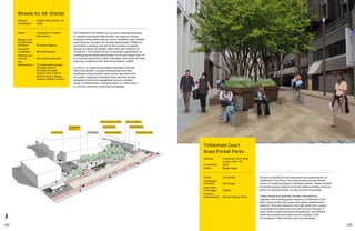 144 145
The Streets for All initiative is a ground-breaking approach
to rebalancing Greater Manchester city region’s streets,
creating communities that are active, walkable, safe, healthy
and inclusive. Transport for Greater Manchester (TfGM) are
promoting a strategy and set of pilot studies to explore
streets as places for people rather than just conduits for
movement. The initiative aims to stimulate regeneration by
creating places where people want to live and spend time, in
turn enhancing access to jobs, education and public services,
reducing congestion and improving citizens’ health.
In a bid to re-examine the balance between vehicles,
bikes and people, a unique methodology has been
developed using multiple open source data sets from
air quality mapping to existing travel demand surveys
alongside immersive engagement across a diverse
range of stakeholders, including those not often heard,
to uncover authentic contextual knowledge.
Streets for All: Orbital
Address:	Greater Manchester, UK
Completion: 	 2020
Client:	 Transport for Greater
Manchester
Design Lead
 Landscape
Architect:	 Broadway Malyan
Transport
Consultant:	 Mott MacDonald
Walking and
Cycling:	 Phil Jones Associates
Key
Stakeholdere:	Tameside Metropolitan
Borough Council,
Rochdale Borough
Council, Bury Council,
Bolton Council, Wigan
Council, Oldham Council
As part of the West End Project and the transformation of
Tottenham Court Road, four side streets become Pocket
Parks, re-imagining these in-between spaces. These valuable
incidental spaces reclaim junctions while providing precious
places to stop and dwell, as well as improving safety.
These simple and relatively modest interventions,
together with existing green spaces on Tottenham Court
Road, improve the open space and green infrastructure
network. They also transform the high street into a space
to socialise and spend time not just to move through. A
place where simple planting arrangements, comfortable
seats and occasional kiosks improve quality of life
for shoppers, office workers and local residents.
Tottenham Court
Road Pocket Parks
Address:	Tottenham Court Road,
London, WC1, UK
Completion: 	 2019
Status: 	 Design stage
Client:	 LB Camden
Landscape
Architect:	 LDA Design
Area Vision
 Strategy:	 DSDHA
Contract
Administrator:	 Norman Rourke Prime
 