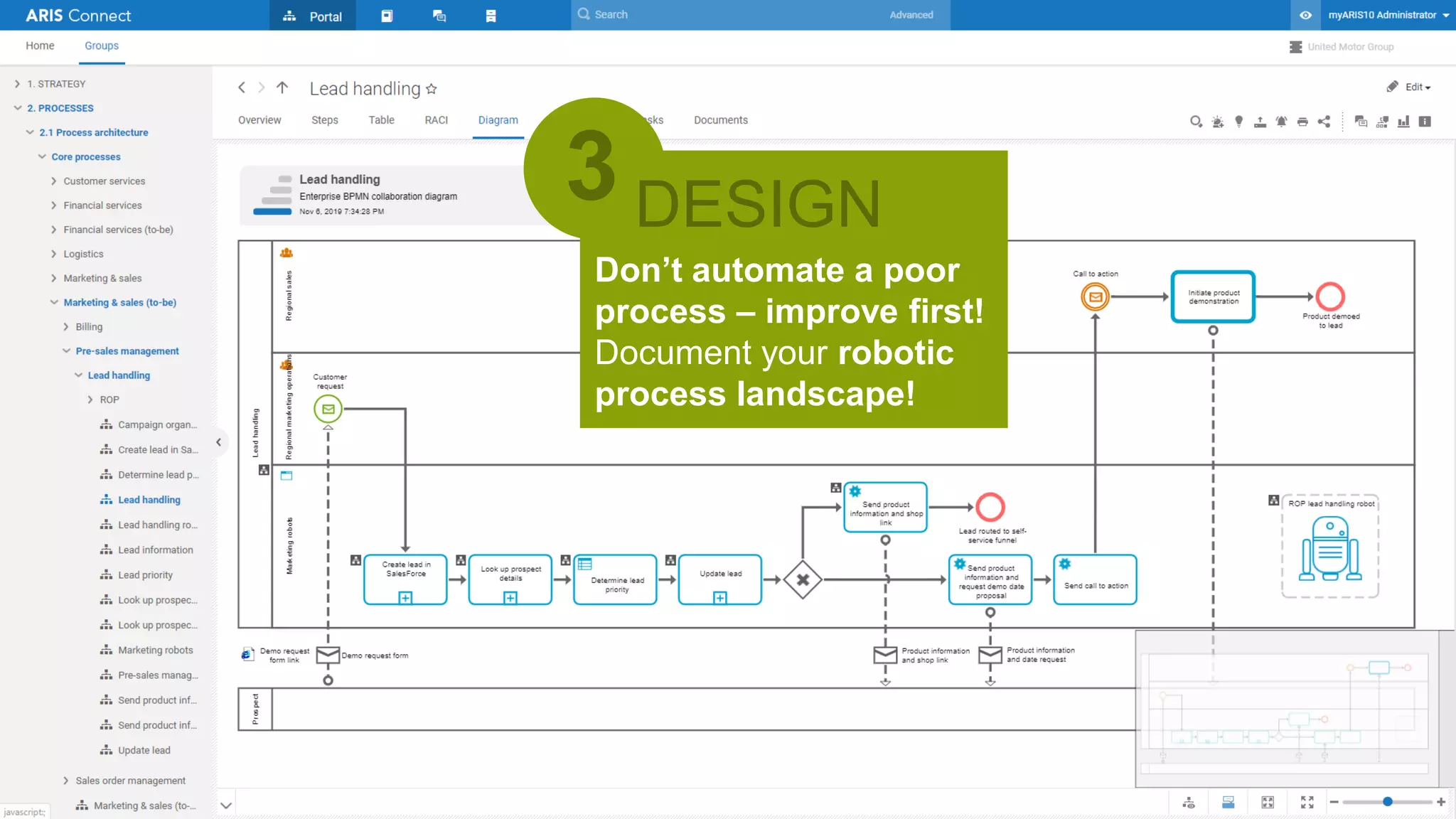 12 |
Don’t automate a poor
process – improve first!
Document your robotic
process landscape!
3 DESIGN
 