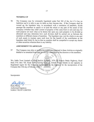 Arnaki Ltd BVI Memorandum & Articles of Association