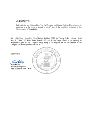 Arnaki Ltd BVI Memorandum & Articles of Association