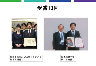 受賞13回
総務省 STAT DASH グランプリ
総務大臣賞
日本統計学会
統計教育賞
 