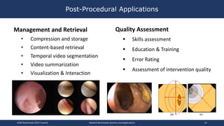 Post-Procedural Applications
Management and Retrieval
• Compression and storage
• Content-based retrieval
• Temporal video...