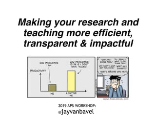 Making your research and
teaching more efficient,
transparent & impactful
2019 APS WORKSHOP:
@jayvanbavel
 