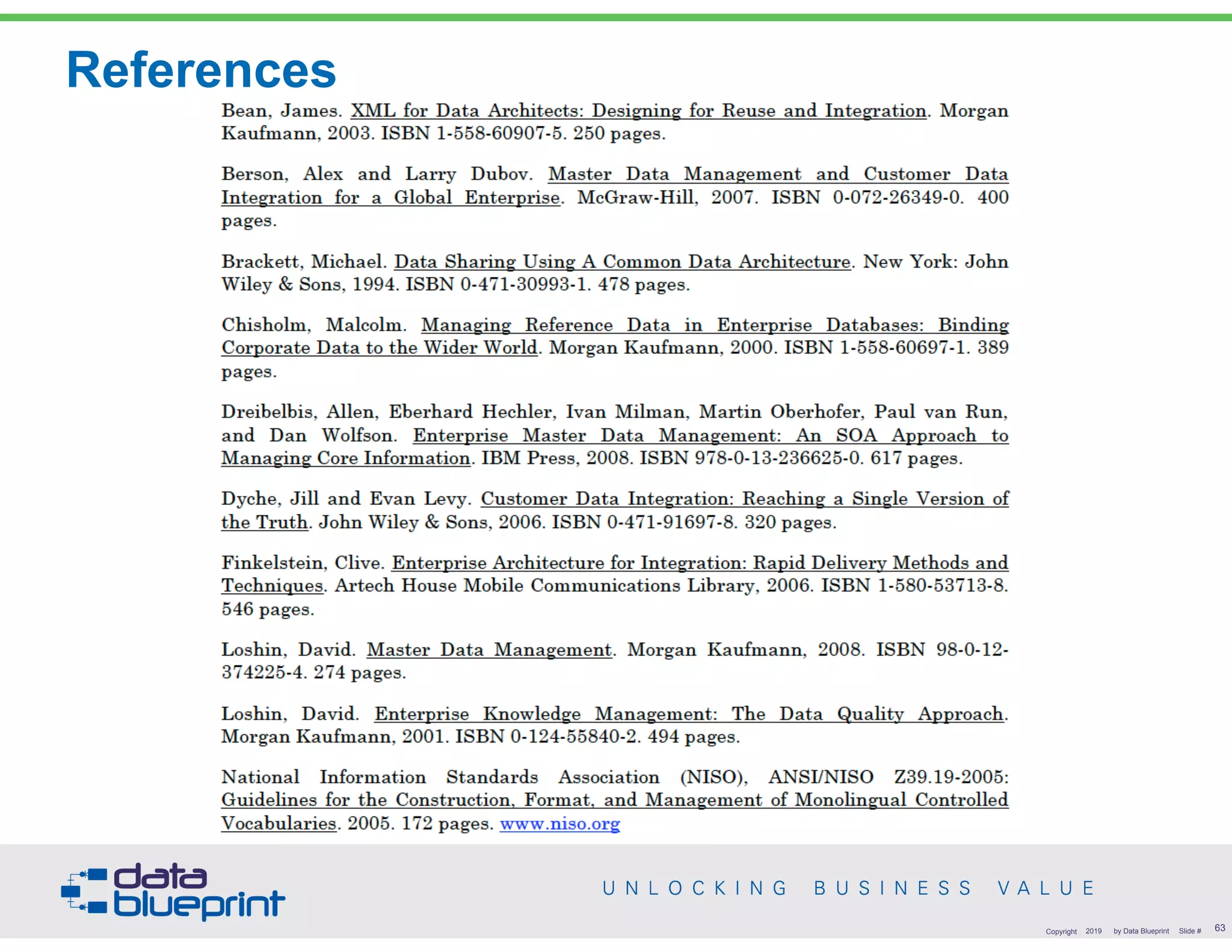 References
!63Copyright 2019 by Data Blueprint Slide #
 