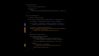 class RequestCounter {
static let shared = RequestCounter()
var counter = 0 {
didSet {
UIApplication.shared.isNetworkActivityIndicatorVisible = counter !== 0
}
}
}
final class NetworkClient {
let session = URLSession.shared
func send<Output: Codable>(request: Request<Output>) !-> Promise<Output> {
var urlRequest = URLRequestBuilder(request: request).urlRequest
if let authToken = UserDefaults.standard.string(forKey: "authToken") {
urlRequest.addValue(authToken, forHTTPHeaderField: "X-Auth-Token")
}
var identifier: UIBackgroundTaskIdentifier?
identifier = UIApplication.shared.beginBackgroundTask(expirationHandler: {
if let identifier = identifier {
UIApplication.shared.endBackgroundTask(identifier)
}
})
RequestCounter.shared.counter += 1
return session.data(with: urlRequest)
.then({ data, response in
guard (200!!..<300).contains(response.statusCode) else {
throw StatusCodeError(statusCode: response.statusCode)
}
return try JSONDecoder().decode(Output.self, from: data)
})
.always({
if let identifier = identifier {
UIApplication.shared.endBackgroundTask(identifier)
}
RequestCounter.shared.counter -= 1
})
}
}
 
