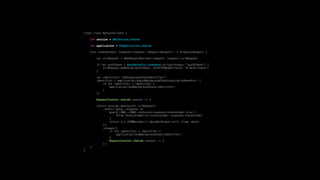 final class NetworkClient {
let session = URLSession.shared
let application = UIApplication.shared
func send<Output: Codable>(request: Request<Output>) -> Promise<Output> {
var urlRequest = URLRequestBuilder(request: request).urlRequest
if let authToken = UserDefaults.standard.string(forKey: "authToken") {
urlRequest.addValue(authToken, forHTTPHeaderField: "X-Auth-Token")
}
var identifier: UIBackgroundTaskIdentifier?
identifier = application.beginBackgroundTask(expirationHandler: {
if let identifier = identifier {
application.endBackgroundTask(identifier)
}
})
RequestCounter.shared.counter += 1
return session.data(with: urlRequest)
.then({ data, response in
guard (200..<300).contains(response.statusCode) else {
throw StatusCodeError(statusCode: response.statusCode)
}
return try JSONDecoder().decode(Output.self, from: data)
})
.always({
if let identifier = identifier {
application.endBackgroundTask(identifier)
}
RequestCounter.shared.counter -= 1
})
}
}
 