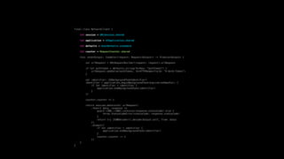 final class NetworkClient {
let session = URLSession.shared
let application = UIApplication.shared
let defaults = UserDefaults.standard
let counter = RequestCounter.shared
func send<Output: Codable>(request: Request<Output>) -> Promise<Output> {
var urlRequest = URLRequestBuilder(request: request).urlRequest
if let authToken = defaults.string(forKey: "authToken") {
urlRequest.addValue(authToken, forHTTPHeaderField: "X-Auth-Token")
}
var identifier: UIBackgroundTaskIdentifier?
identifier = application.beginBackgroundTask(expirationHandler: {
if let identifier = identifier {
application.endBackgroundTask(identifier)
}
})
counter.counter += 1
return session.data(with: urlRequest)
.then({ data, response in
guard (200..<300).contains(response.statusCode) else {
throw StatusCodeError(statusCode: response.statusCode)
}
return try JSONDecoder().decode(Output.self, from: data)
})
.always({
if let identifier = identifier {
application.endBackgroundTask(identifier)
}
counter.counter -= 1
})
}
}
 