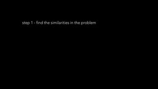 step 1 - find the similarities in the problem
step 2 - develop the abstraction
step 3 - build commonalities and tools
step 4 - extract
step 5 - reap the benefits
 