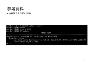 参考資料
• WHERE & GROUP BY
66
 