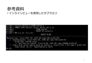 参考資料
• インラインビューを使用したサブクエリ
74
 
