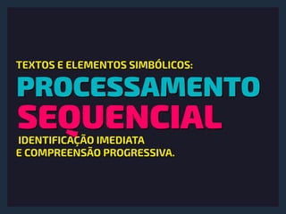 PROCESSAMENTO
SEQUENCIAL
TEXTOS E ELEMENTOS SIMBÓLICOS:
IDENTIFICAÇÃO IMEDIATA 
E COMPREENSÃO PROGRESSIVA.
 