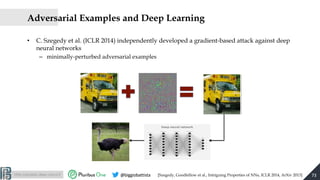 http://pralab.diee.unica.it @biggiobattista
Adversarial Examples and Deep Learning
• C. Szegedy et al. (ICLR 2014) indepen...
