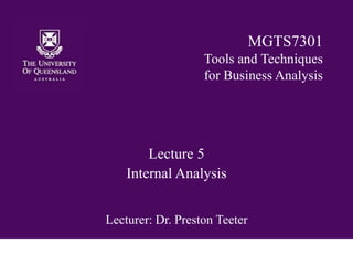 Lecture 5
Internal Analysis
Lecturer: Dr. Preston Teeter
MGTS7301
Tools and Techniques
for Business Analysis
 
