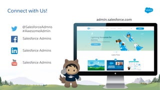 Connect with Us!
@SalesforceAdmns
#AwesomeAdmin
admin.salesforce.com
Salesforce Admins
Salesforce Admins
Salesforce Admins
 
