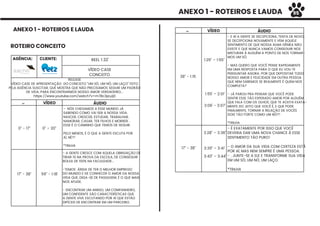 ANEXO 1 - ROTEIROS E LAUDA
ROTEIRO CONCEITO
CLIENTE: REEL 1:32’
VÍDEO CASE
CONCEITO
AGÊNCIA:
RELEASE
VÍDEO CASE DE APRESENTAÇÃO DO CONCEITO “UM SÓ, UM NÓ, UM LAÇO” FEITO
PELA AGÊNCIA SUSCITAR, QUE MOSTRA QUE NÃO PRECISAMOS SEGUIR UM PADRÃO
DE VIDA, PARA ENCONTRARMOS NOSSO AMOR VERDADEIRO...
https://www.youtube.com/watch?v=m7Bc3pLyij0
’’ VÍDEO ÁUDIO
- NÓS CHEGAMOS A ESSE MUNDO JÁ
SABENDO COMO VAI SER A NOSSA VIDA.
NASCER, CRESCER, ESTUDAR, TRABALHAR,
NAMORAR, CASAR, TER FILHOS E MORRER. .
ESSE É O CAMINHO QUE TEMOS DE SEGUIR.
PELO MENOS, É O QUE A GENTE ESCUTA POR
AÍ, NÉ?!
*TRILHA
- A GENTE CRESCE COM AQUELA OBRIGAÇÃO DE
TIRAR 10 NA PROVA DA ESCOLA, DE CONSEGUIR
BOLSA DE 100% NA FACULDADE...
-TEMOS ÂNSIA DE TER O MELHOR EMPREGO
DO MUNDO E DE CONHECER O AMOR DA NOSSA
VIDA QUE, DIGA-SE DE PASSAGEM, É O QUE MAIS
NOS AFLIGE.
- ENCONTRAR UM AMIGO, UM COMPANHEIRO,
UM CONFIDENTE SÃO CARACTERÍSTICAS QUE
A GENTE VIVE ESCUTANDO POR AÍ QUE ESTÃO
DIFÍCEIS DE ENCONTRAR EM UM PARCEIRO.
0” – 20”0” - 17”
59’’ - 1:18’17” - 38”
ANEXO 1 - ROTEIROS E LAUDA
’’ VÍDEO ÁUDIO
- E AÍ A GENTE SE DECEPCIONA, TENTA DE NOVO,
SE DECEPCIONA NOVAMENTE E VEM AQUELE
SENTIMENTO DE QUE NOSSA ALMA GÊMEA NÃO
EXISTE E QUE NUNCA VAMOS CONSEGUIR NOS
MISTURAR À ALGUÉM A PONTO DE NOS TORNAR-
MOS UM SÓ.
- MAS QUERO QUE VOCÊ PENSE RAPIDAMENTE
EM UMA RESPOSTA PARA O QUE EU VOU TE
PERGUNTAR AGORA: POR QUE DEPOSITAR TODO
NOSSO AMOR E FELICIDADE EM OUTRA PESSOA
QUE NEM SABEMOS SE REALMENTE É QUEM NOS
COMPLETA?
- JÁ PAROU PRA PENSAR QUE VOCÊ PODE
SENTIR ESSE TÃO ESPERADO AMOR POR ALGUÉM
QUE FALA COM OS OLHOS, QUE TE ACEITA EXATA-
MENTE DO JEITO QUE VOCÊ É, E QUE PODE
FINALMENTE, TORNAR A RELAÇÃO DE VOCÊS
DOIS TÃO FORTE COMO UM NÓ?!
*TRILHA
- É EXATAMENTE POR ISSO QUE VOCÊ
DEVERIA DAR UMA NOVA CHANCE À ESSE
SENTIMENTO TÃO PURO!
- O AMOR DA SUA VIDA COM CERTEZA ESTÁ
POR AÍ, MAS NEM SEMPRE É UMA PESSOA.
- . JUNTE-SE A ELE E TRANSFORME SUA VIDA
EM UM SÓ, UM NÓ, UM LAÇO.
*TRILHA
1:55’ – 2:01’
3:06’ - 3:07’
3:28” – 3:36”
3:39” – 3:41’
3:43” – 3:44”
1:29’’ – 1:55”
38” - 1:15
17” - 38”
95
 