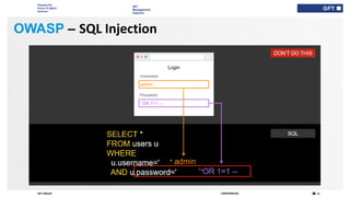 Shaping the
future of digital
business
26CONFIDENTIALGFT GROUP
API
Management
Aspects
OWASP – SQL Injection
 
